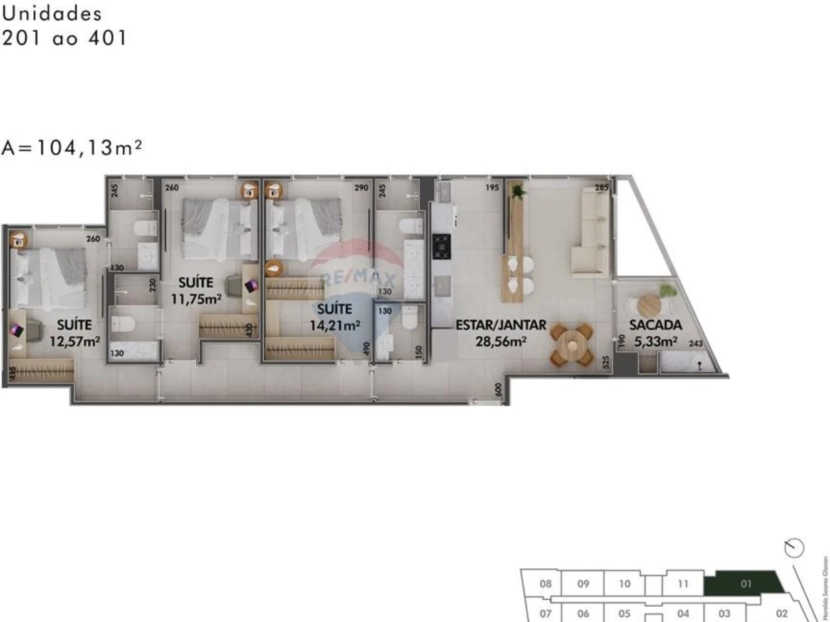 Apartamento na Planta com 3 Suítes | 104 m² | Cacupé, Florianópolis