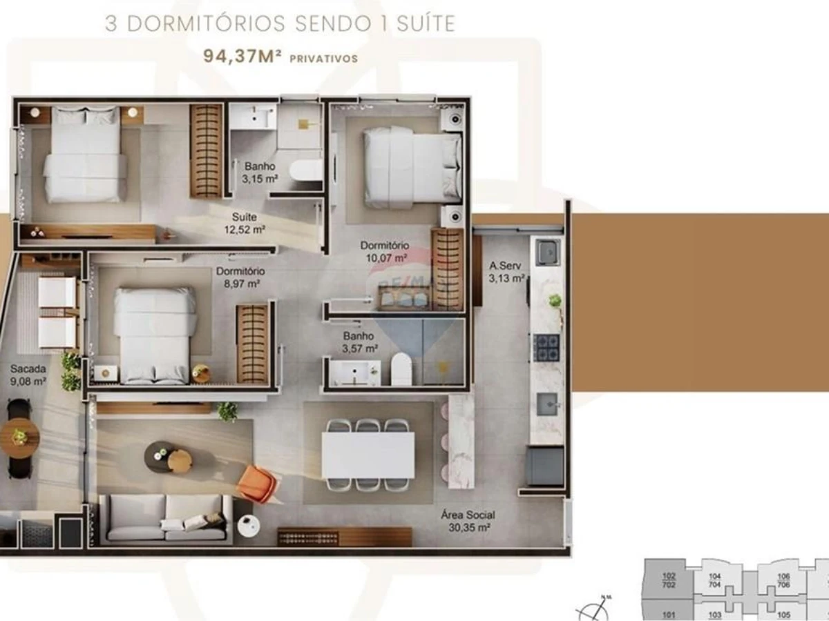 Apartamento Novo 3 Dormitórios com Vista Mar no Saco Grande, Florianópolis